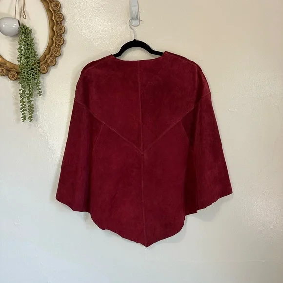 Vintage Dialogue Red Genuine Suede Cape, Boho, 70s Style, Festival - Picture 7 of 11